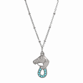 1928 Jewelry Equestrian Elegance Turquoise Crystal Pendant Necklace 16"   3" Extension