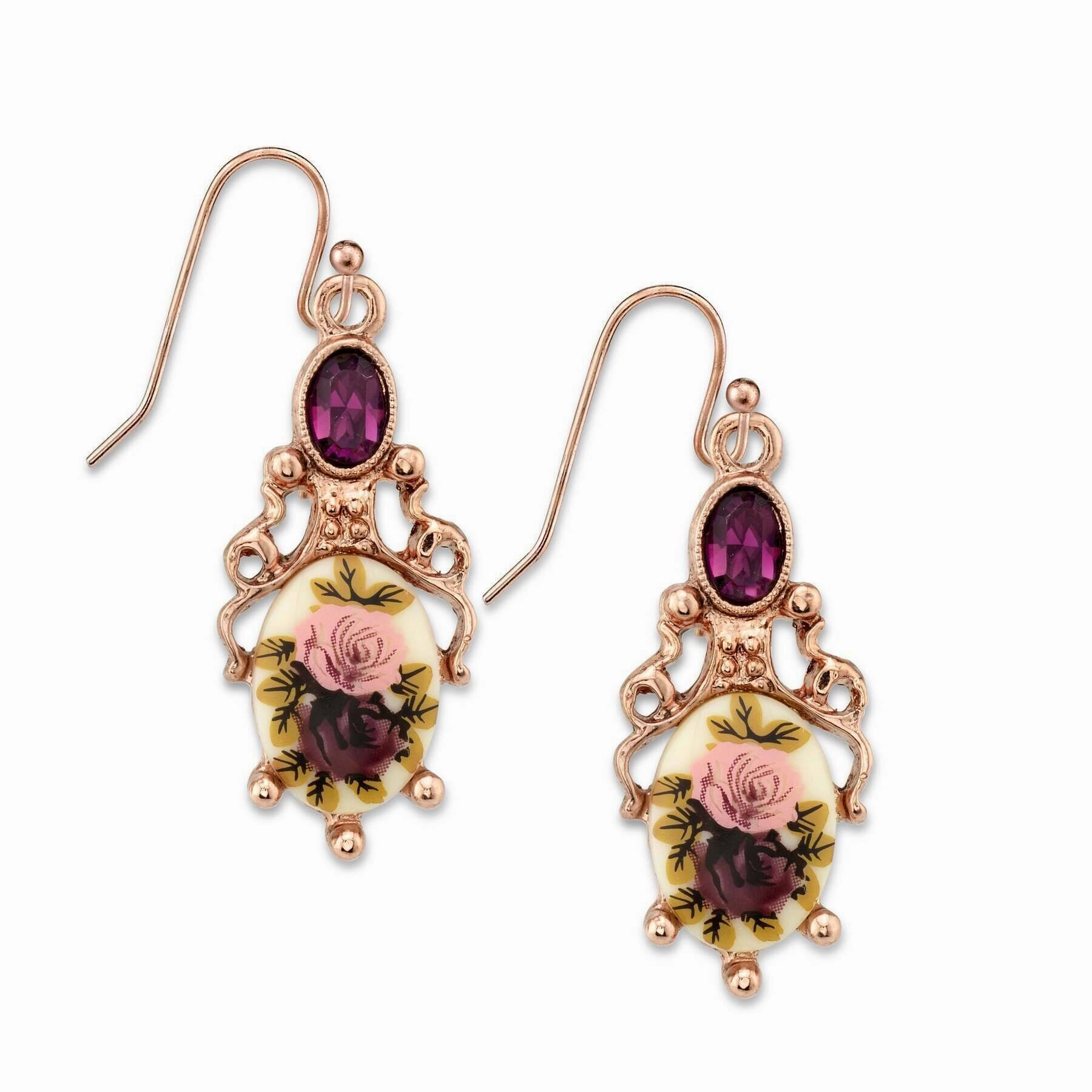 1928 Jewelry Manor House Floral Stone & Purple Crystal Drop Earrings