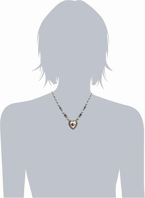 1928 Jewelry Manor House Rose Faux Pearl Purple Flower Heart Pendant Necklace 15"   3" Extender