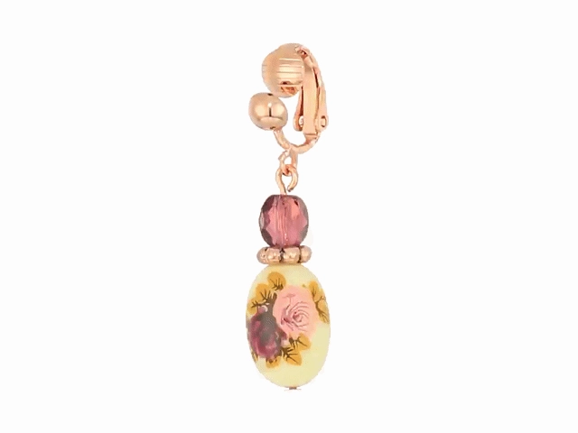 1928 Jewelry Manor House Rose Purple Crystal Bead Flower Drop Clip On Earrings