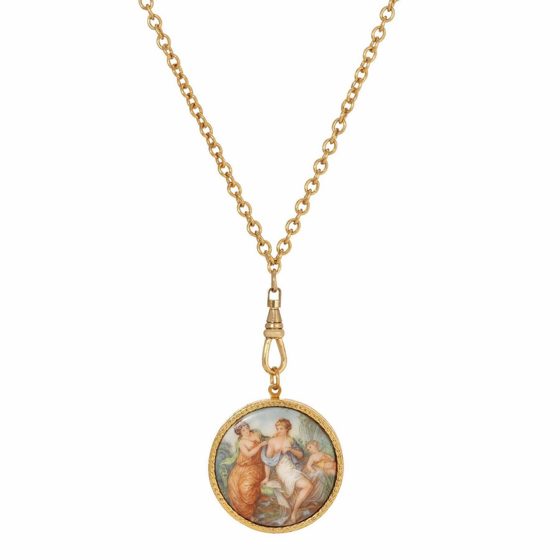 1928 Jewelry Rubenesque Pendant Swivel Photo Locket Necklace 28"