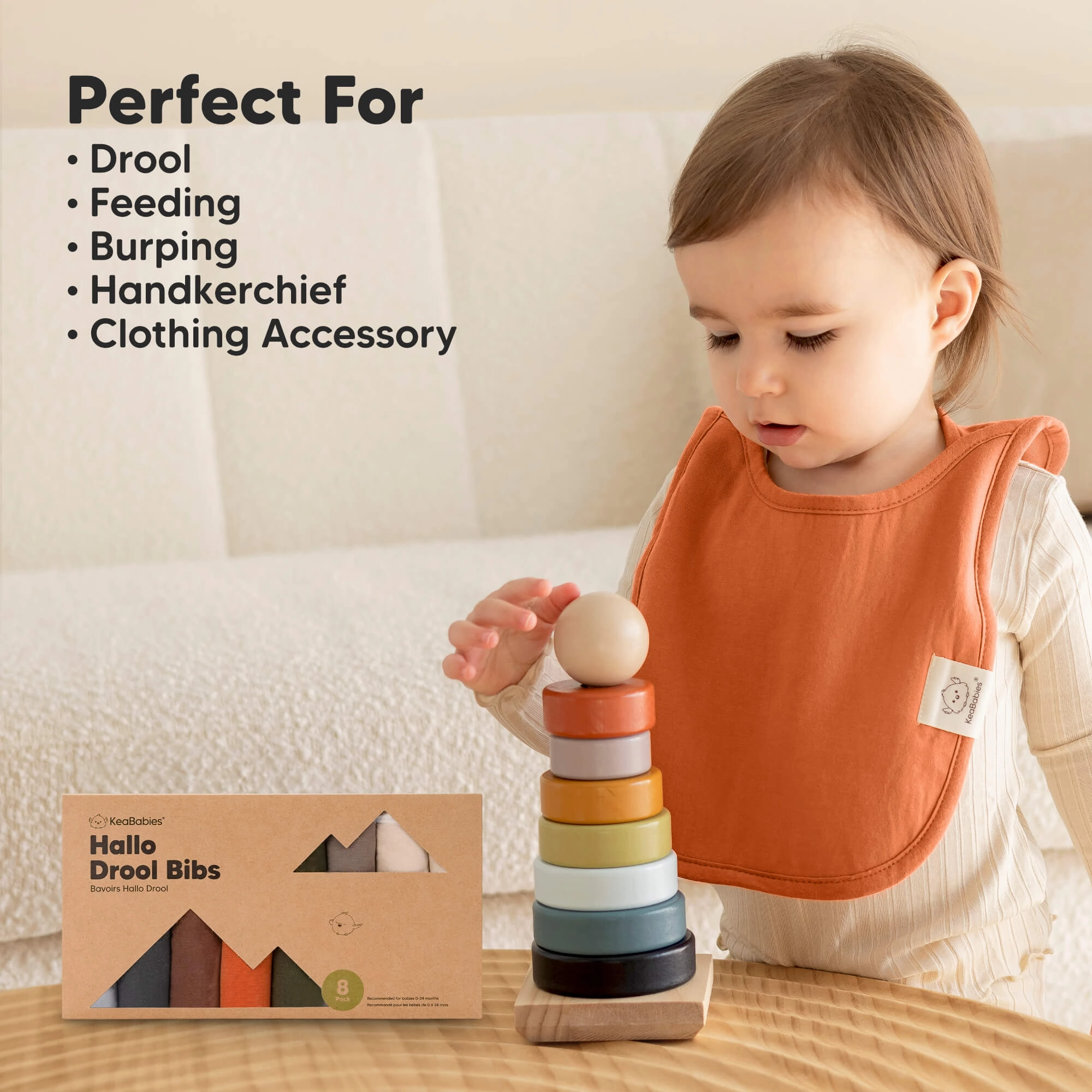 8-Pack Hallo Drool Bibs (Sahara)