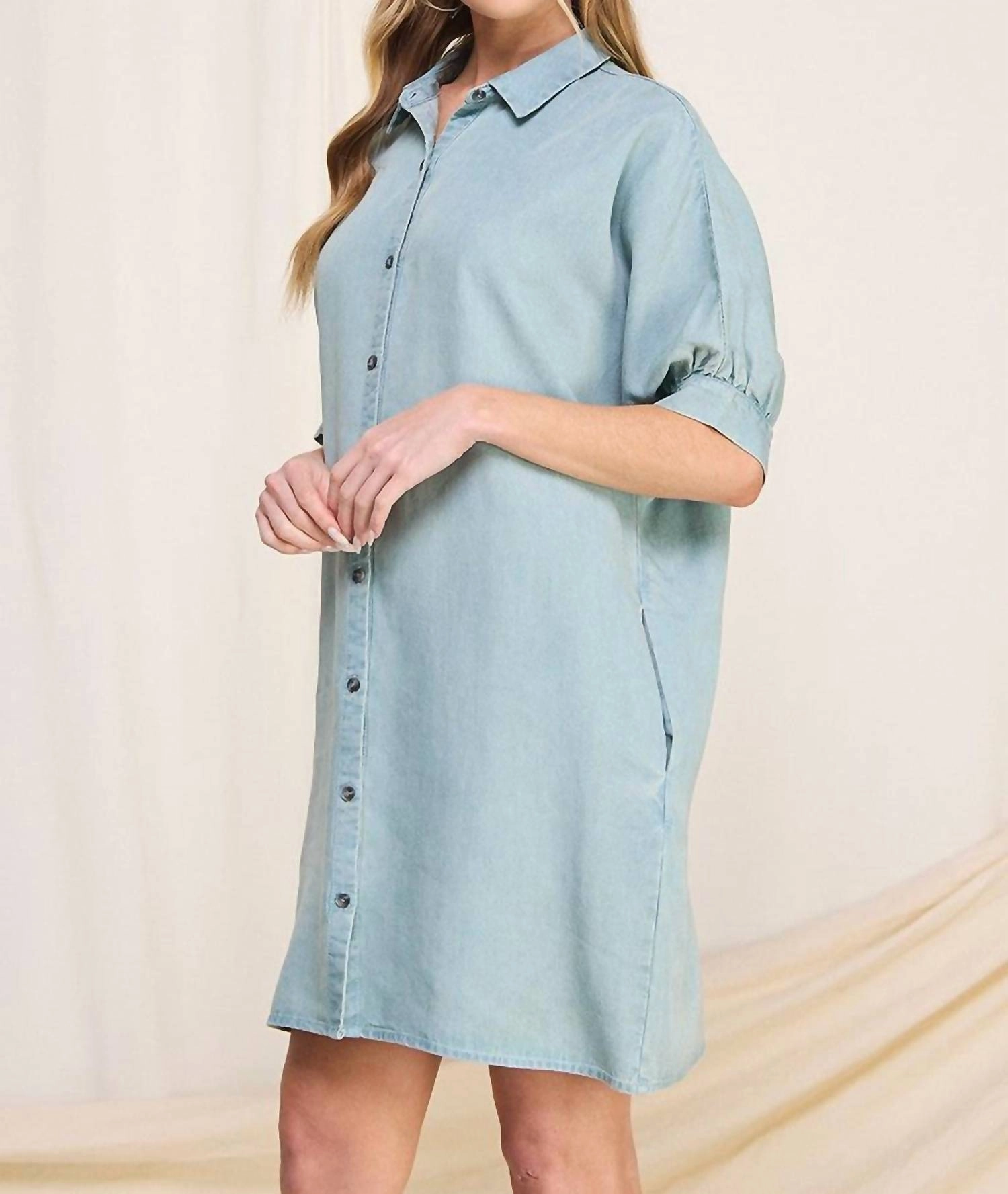 "dancing In September" Chambray Dress In Light Wash