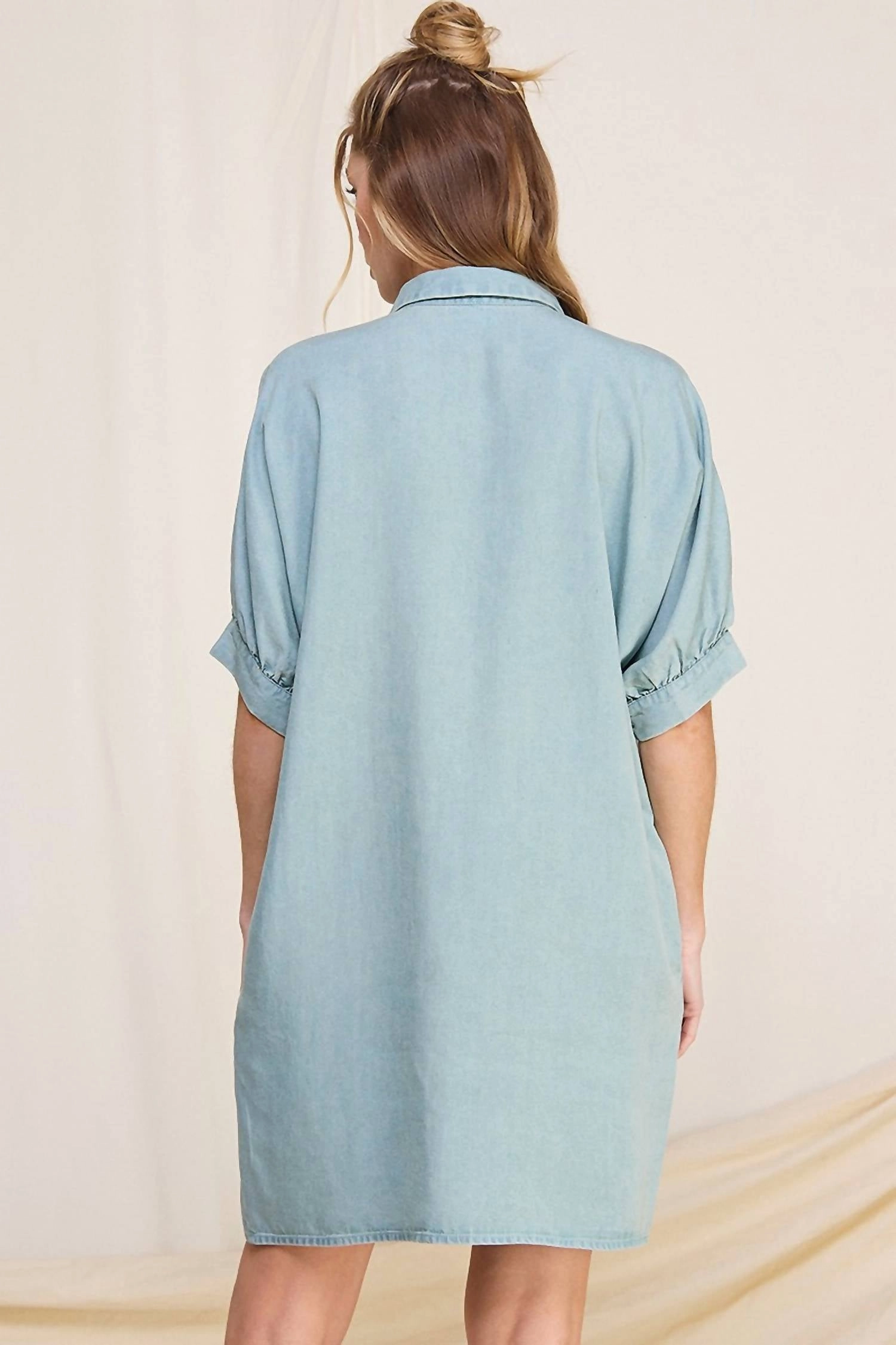 "dancing In September" Chambray Dress In Light Wash