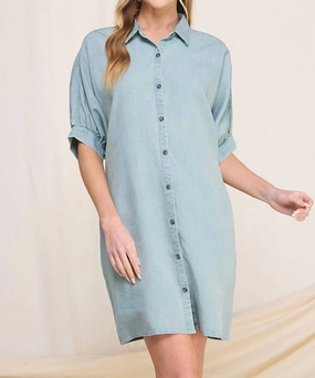 "dancing In September" Chambray Dress In Light Wash