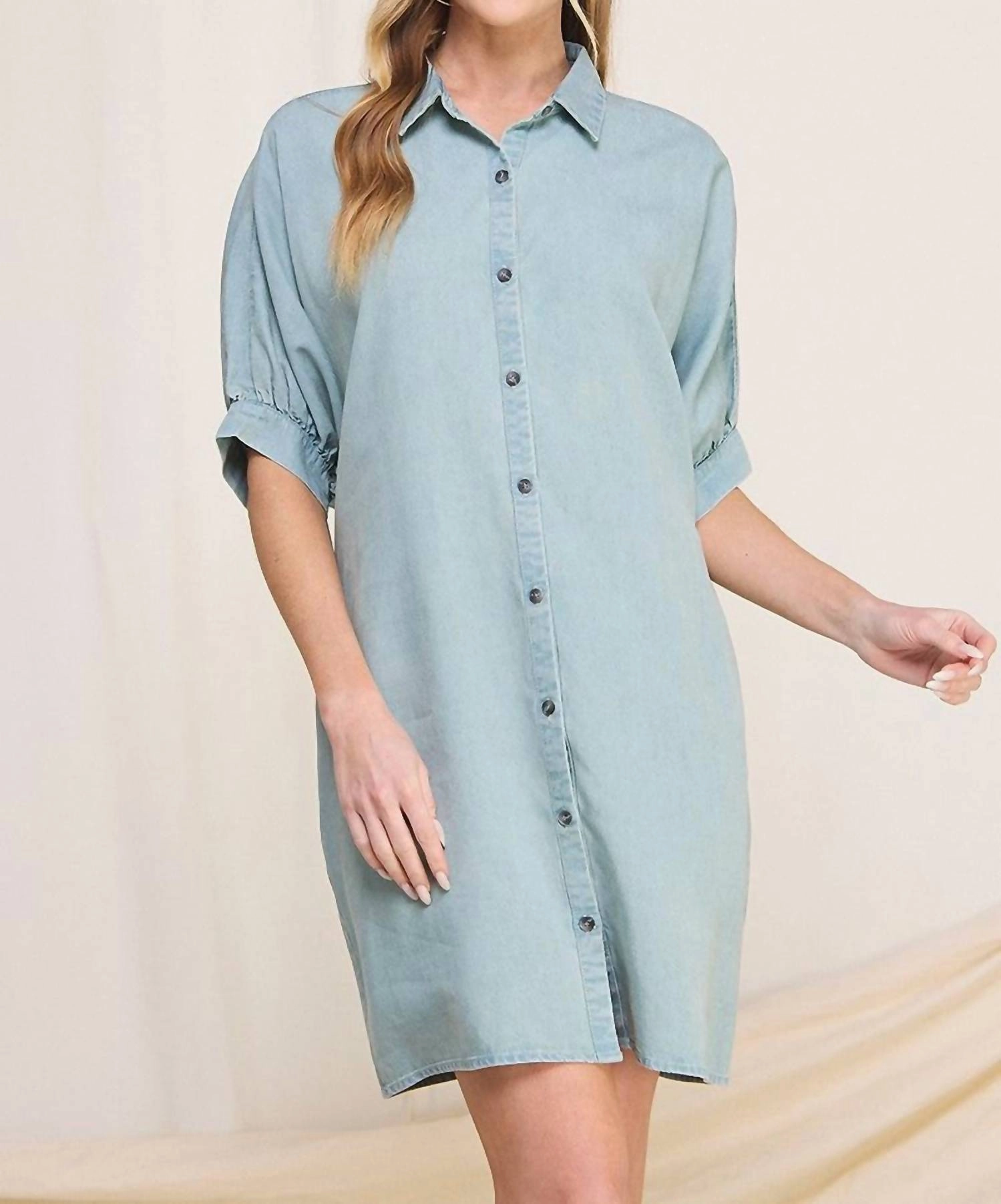 "dancing In September" Chambray Dress In Light Wash