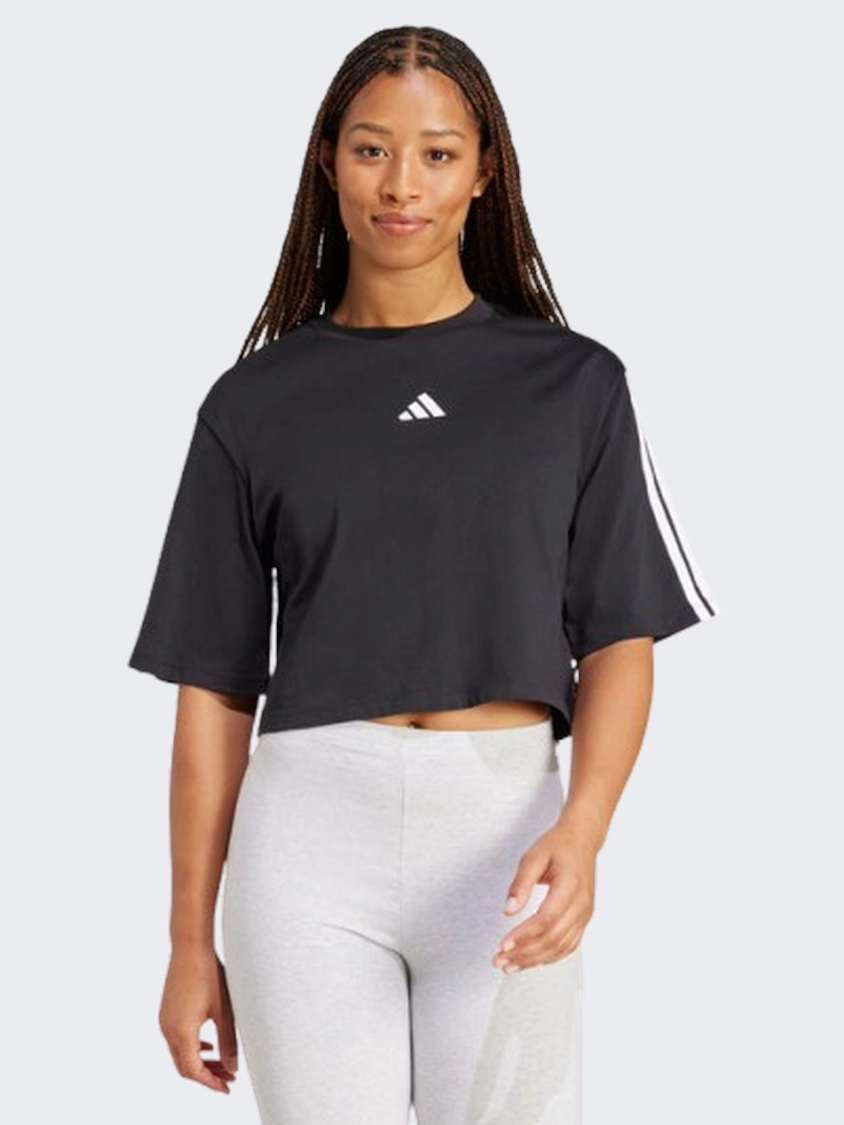 Adidas Essentials 3 Stripes Women Sportswear T-Shirt Black/White