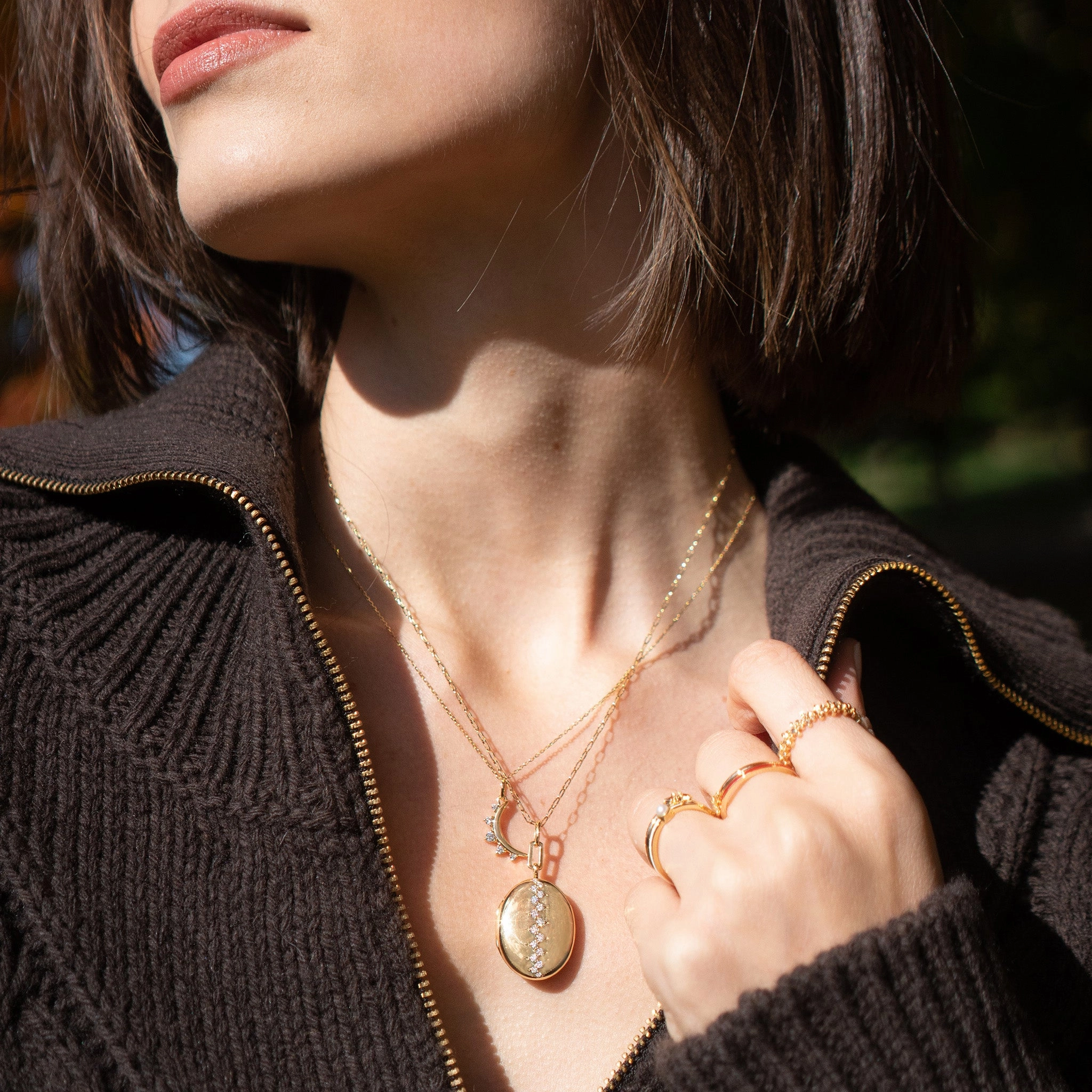 April Diamond "Moon" 18K Gold Birthstone Necklace