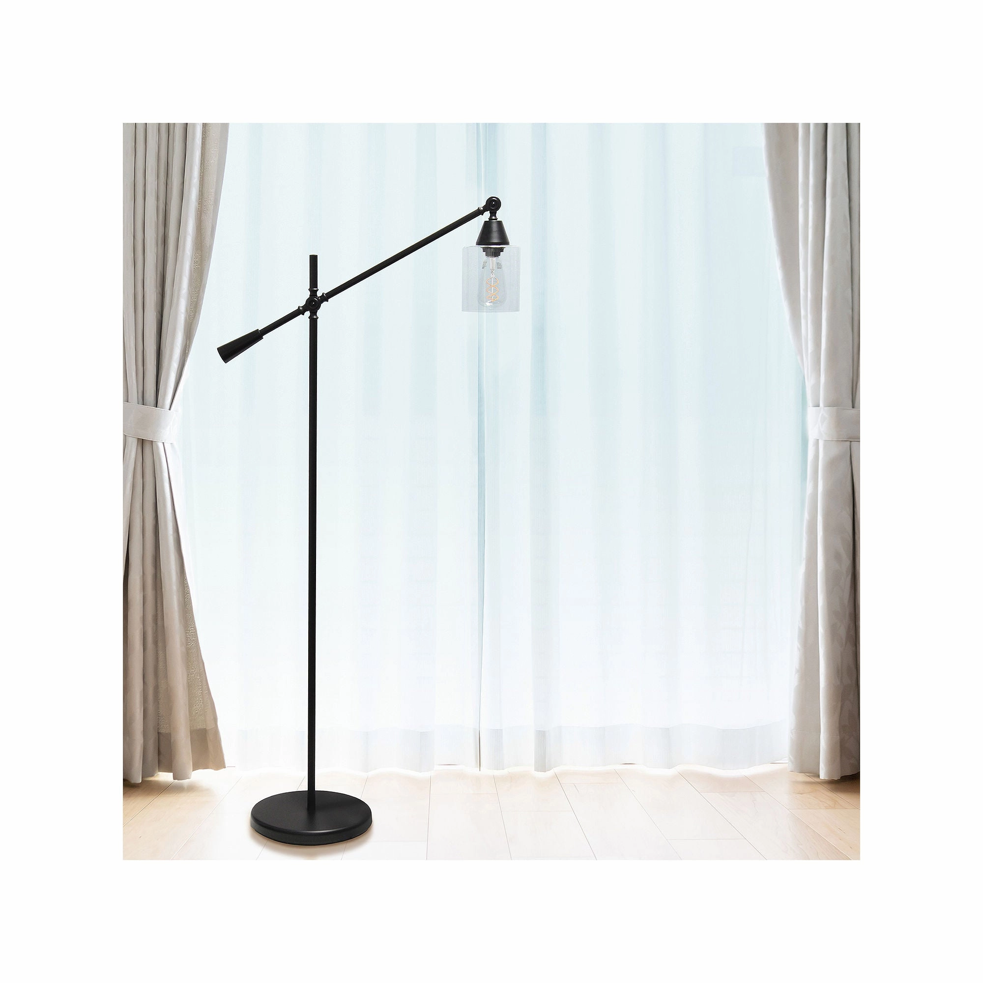 Asstd National Brand Lalia Home Swing Arm Floor Lamp With Clear Glass Cylindrical Shade - BLACK ONE SIZE
