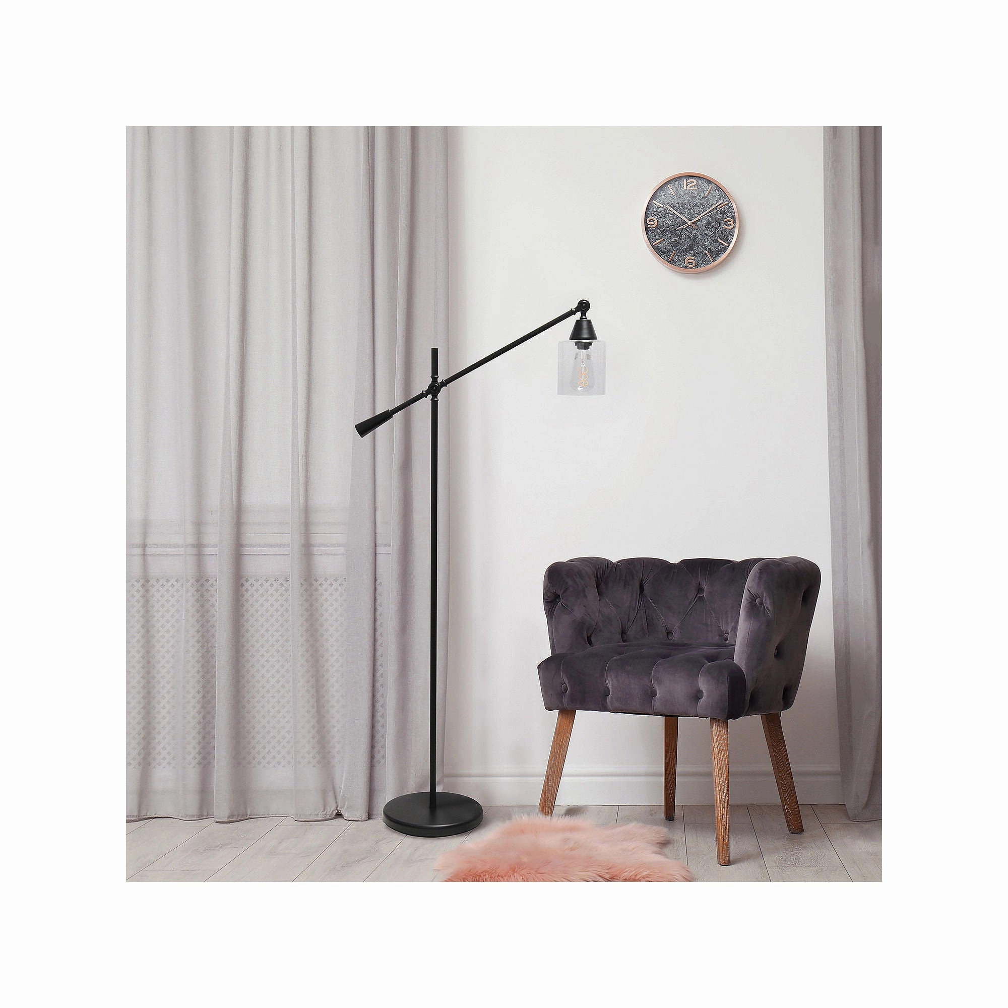 Asstd National Brand Lalia Home Swing Arm Floor Lamp With Clear Glass Cylindrical Shade - BLACK ONE SIZE