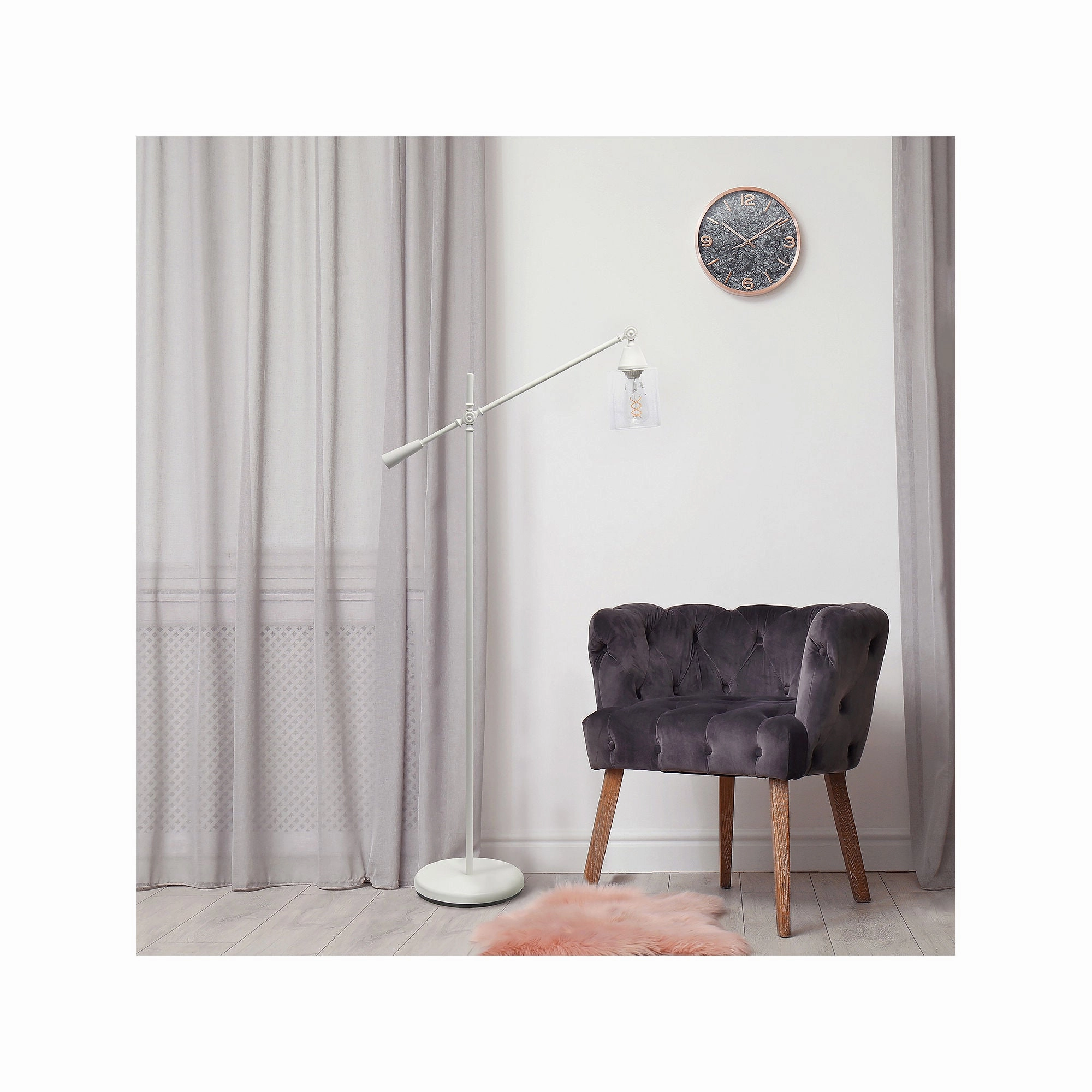 Asstd National Brand Lalia Home Swing Arm Floor Lamp With Clear Glass Cylindrical Shade - WHITE ONE SIZE