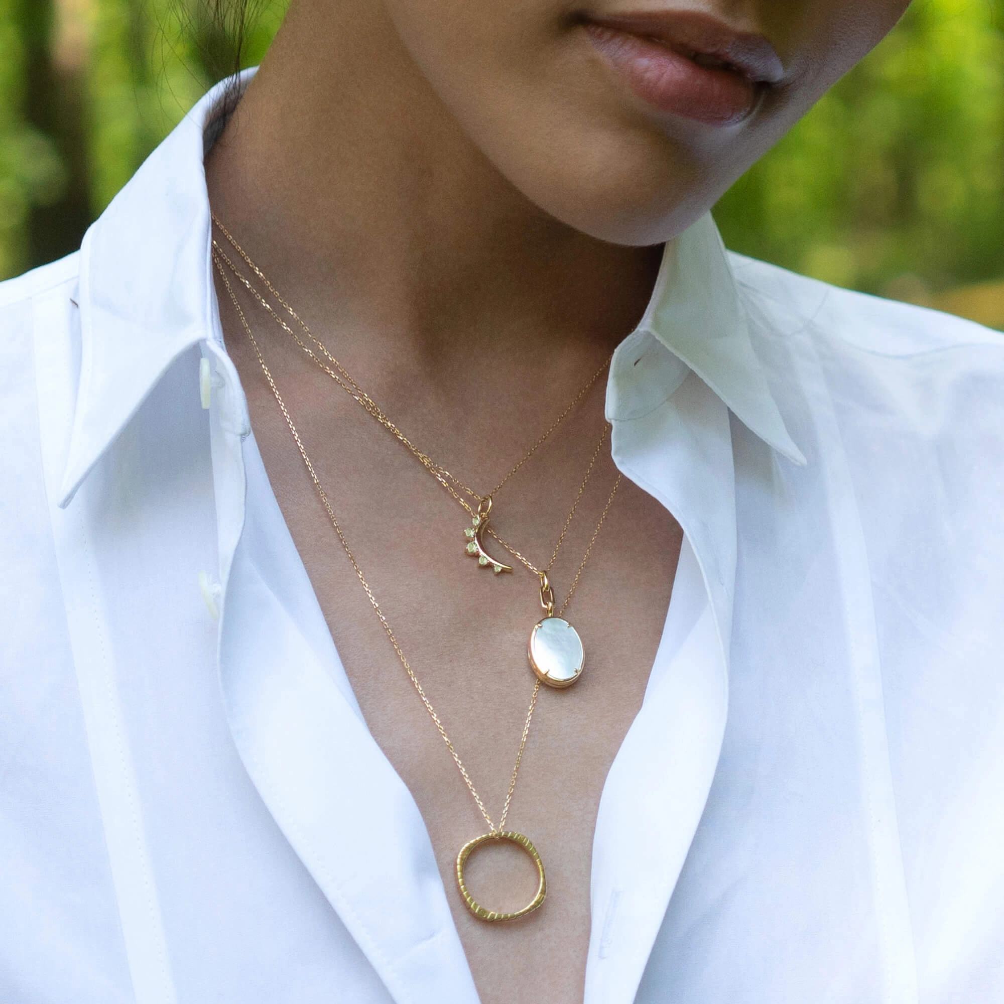 August Peridot "Moon" 18K Gold Birthstone Necklace