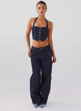Avari Halterneck Denim Vest - Indigo