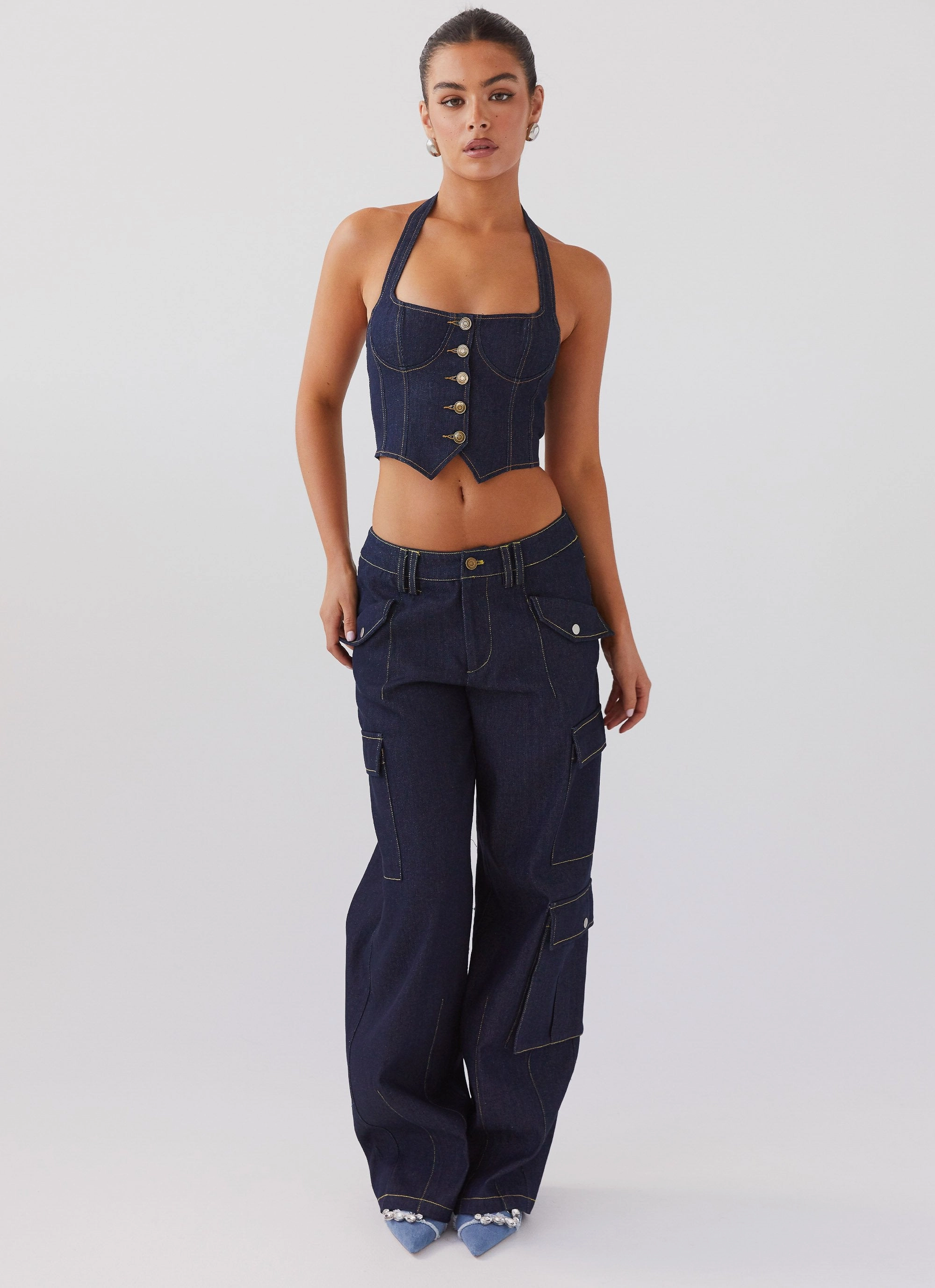 Avari Halterneck Denim Vest - Indigo