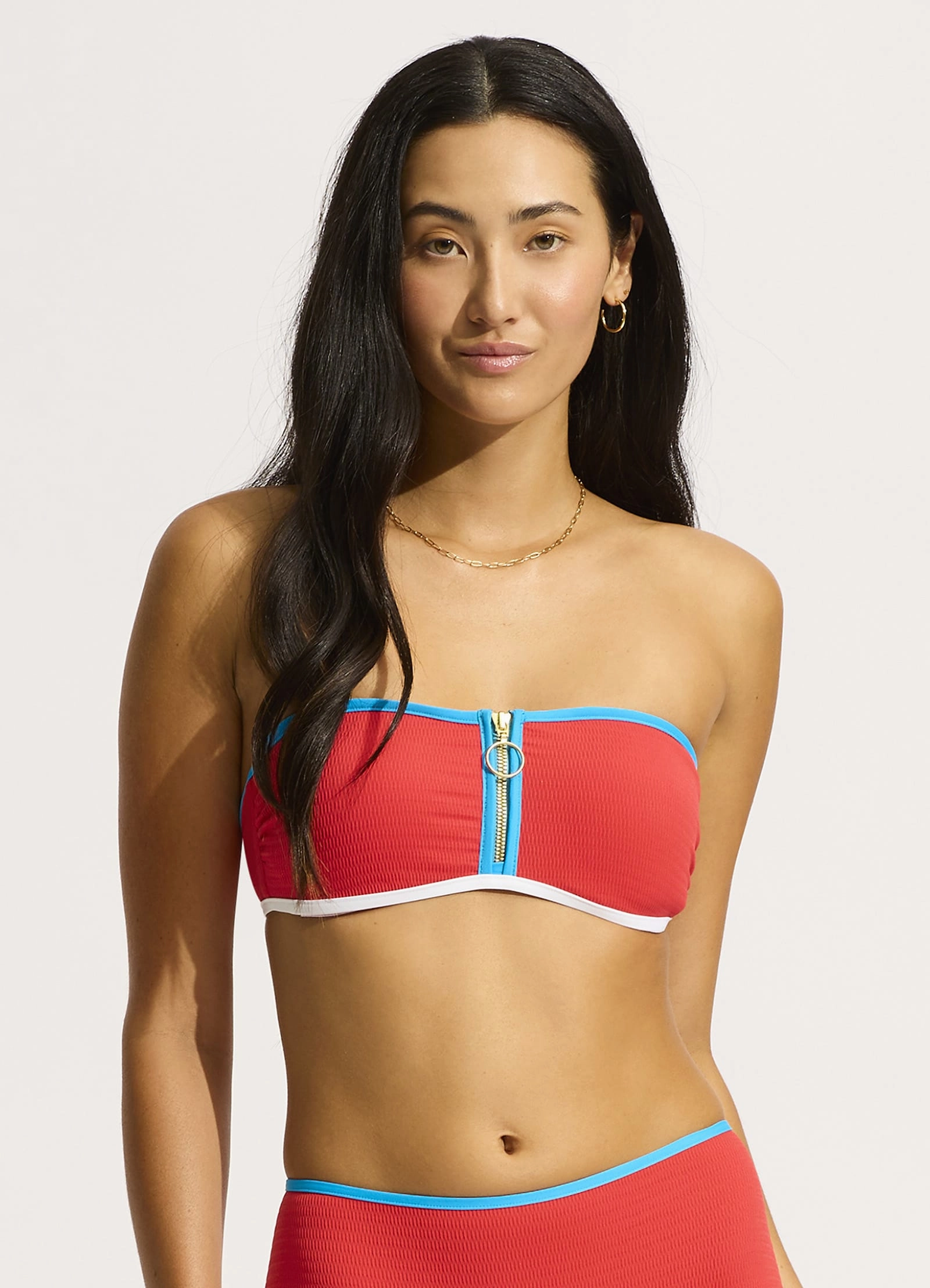 Beach Bound Zip Front Bandeau - Flame