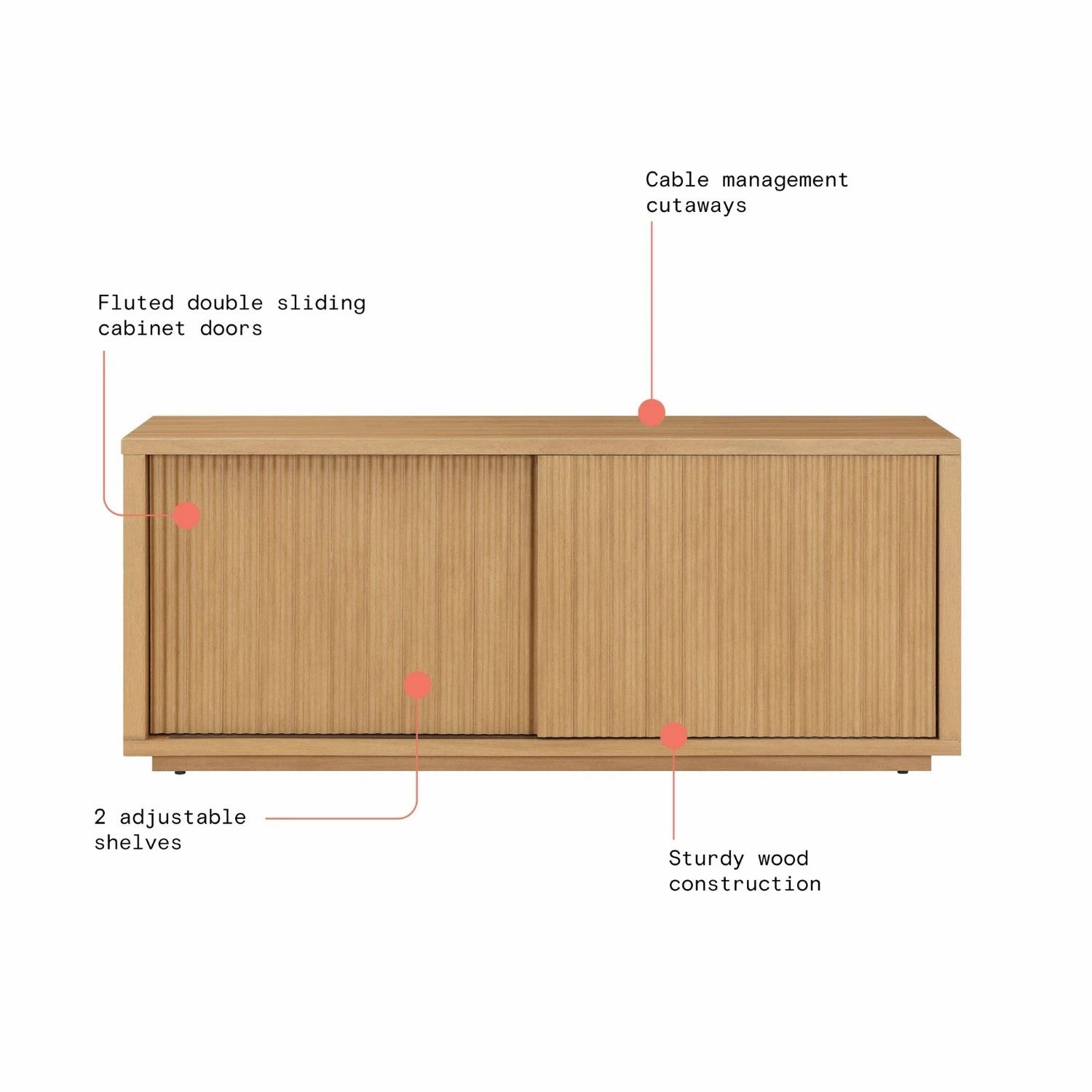 Beautiful Fluted TV Stand for TV's up to 70" by Drew Barrymore, Warm Honey Finish - Material: Wood