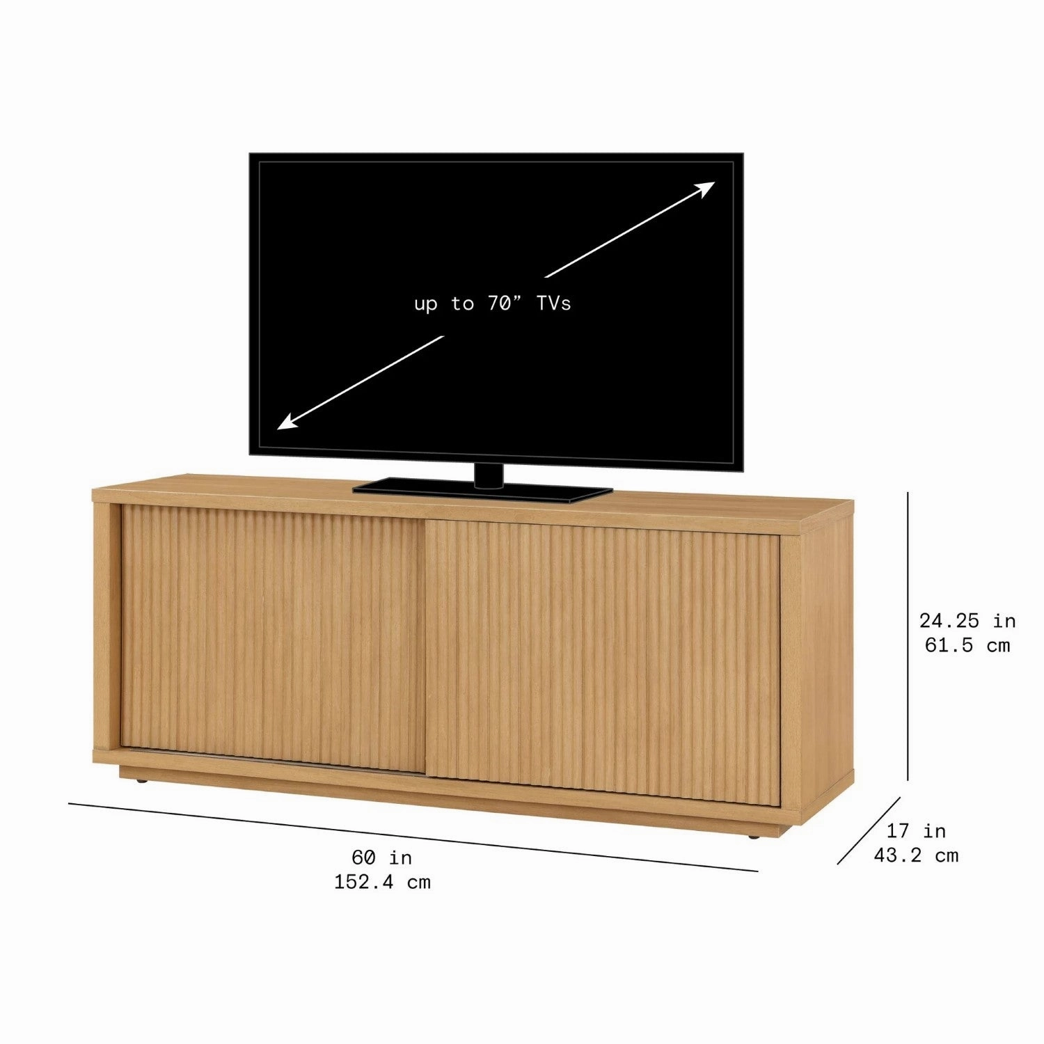Beautiful Fluted TV Stand for TV's up to 70" by Drew Barrymore, Warm Honey Finish - Material: Wood