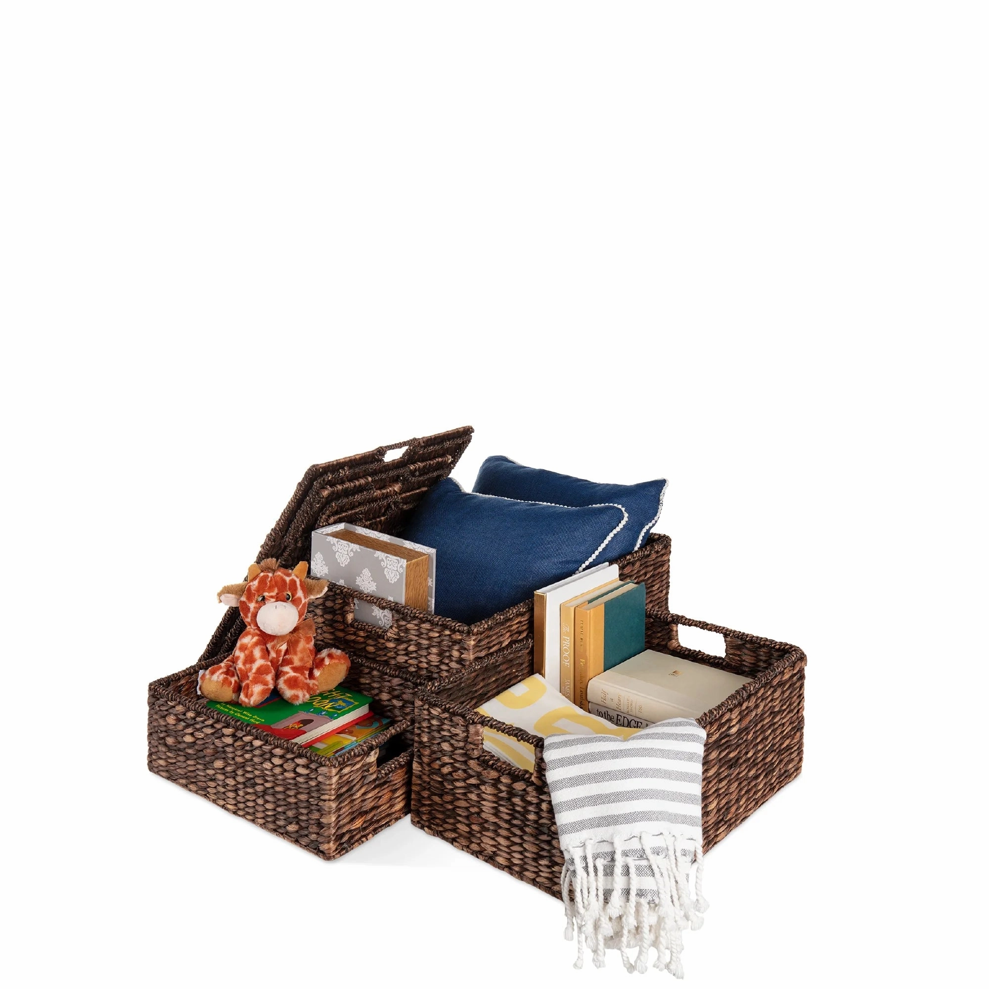 Best Choice Products Set of 3 Large Multipurpose Hyacinth Storage Baskets w/ Insert Handles, Lid - 21", 20", 18"