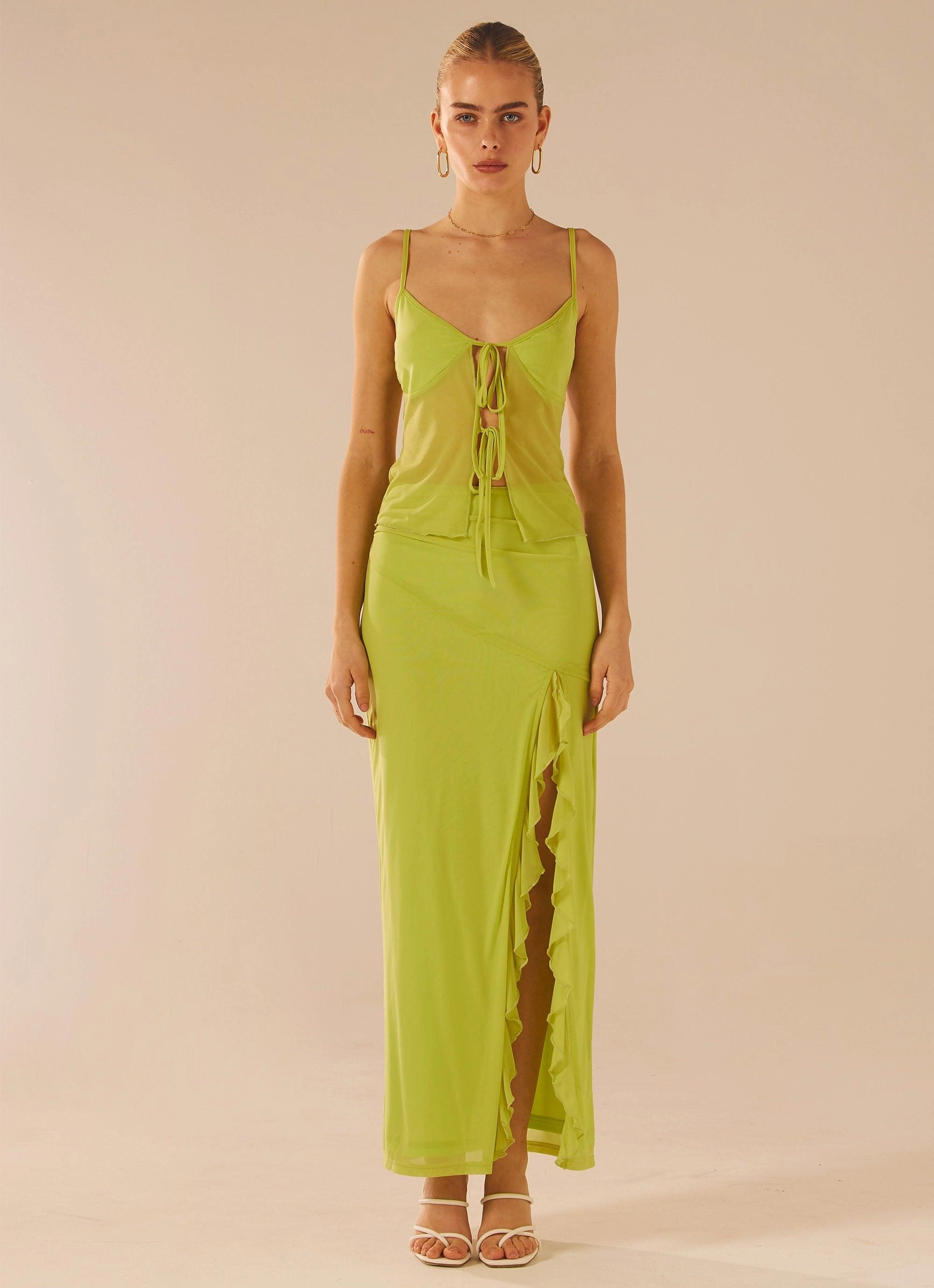 Bittersweet Mesh Maxi Skirt - Fern