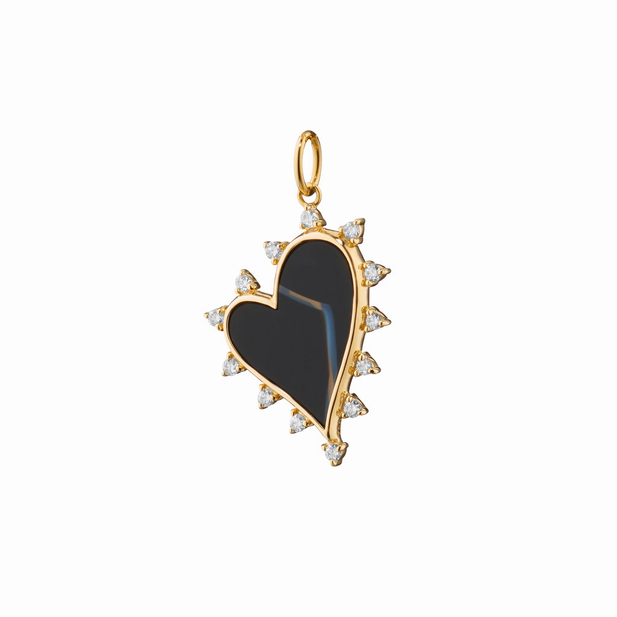Black Agate Heart Necklace with Diamonds