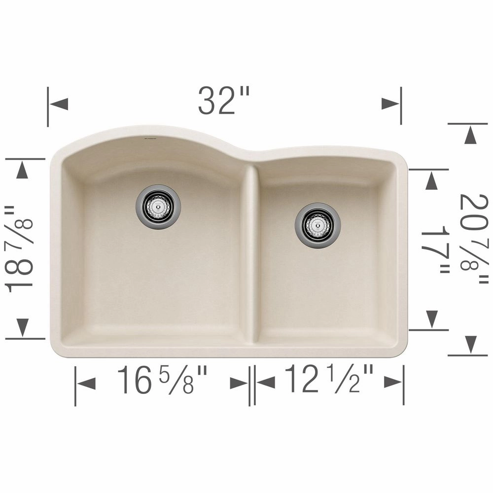 Blanco 440180 Diamond 32" Undermount Double Basin Silgranit Kitchen Sink, White