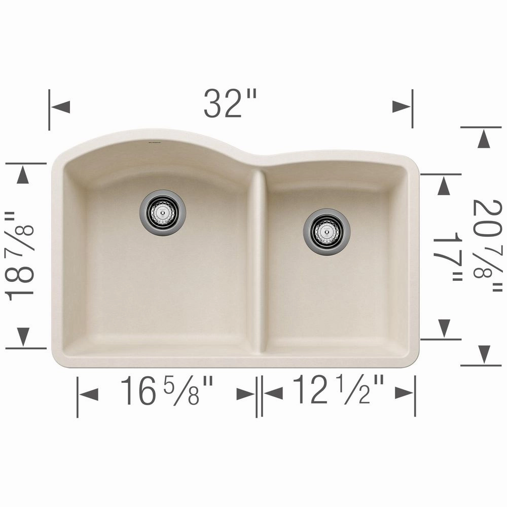 Blanco 440180 Diamond 32" Undermount Double Basin Silgranit Kitchen Sink, White