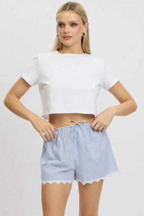 Blue Stripe Shorts Drawstring Waist