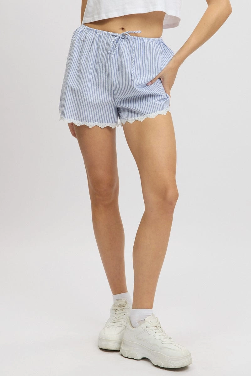 Blue Stripe Shorts Drawstring Waist