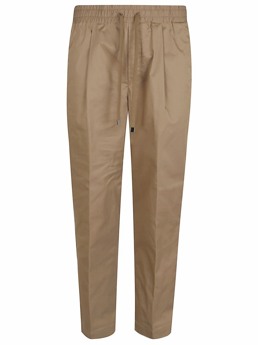 Camel Brown Low Carrot Fit Pants With Ruffled Details