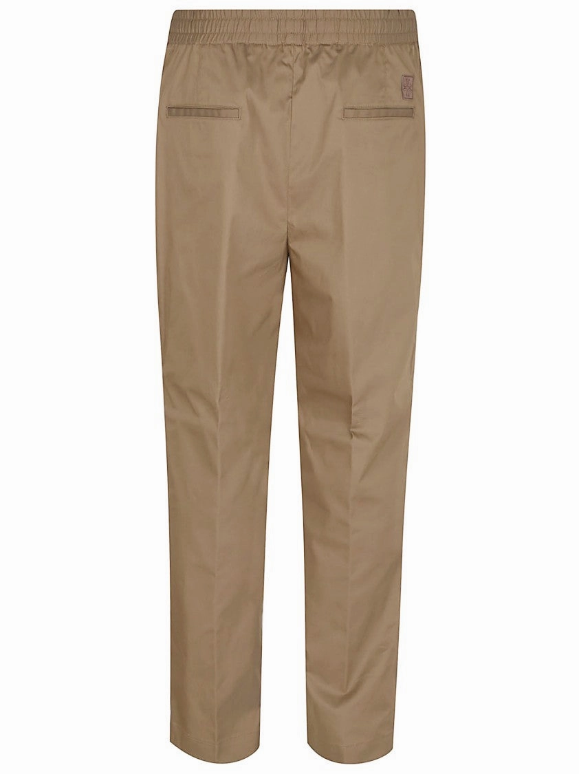 Camel Brown Low Carrot Fit Pants With Ruffled Details