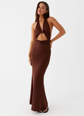 Carolina Twist Maxi Dress - Chocolate