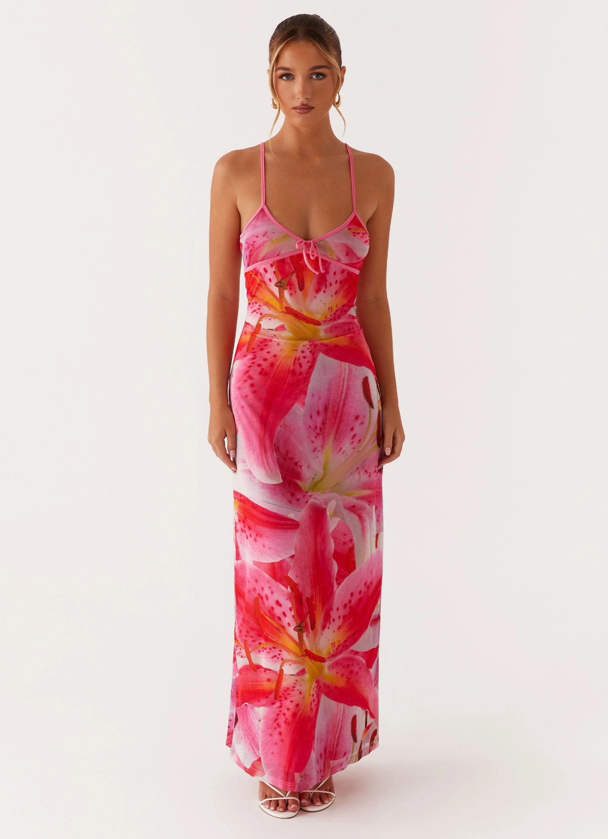Claudie Maxi Dress - White Pink Lilly