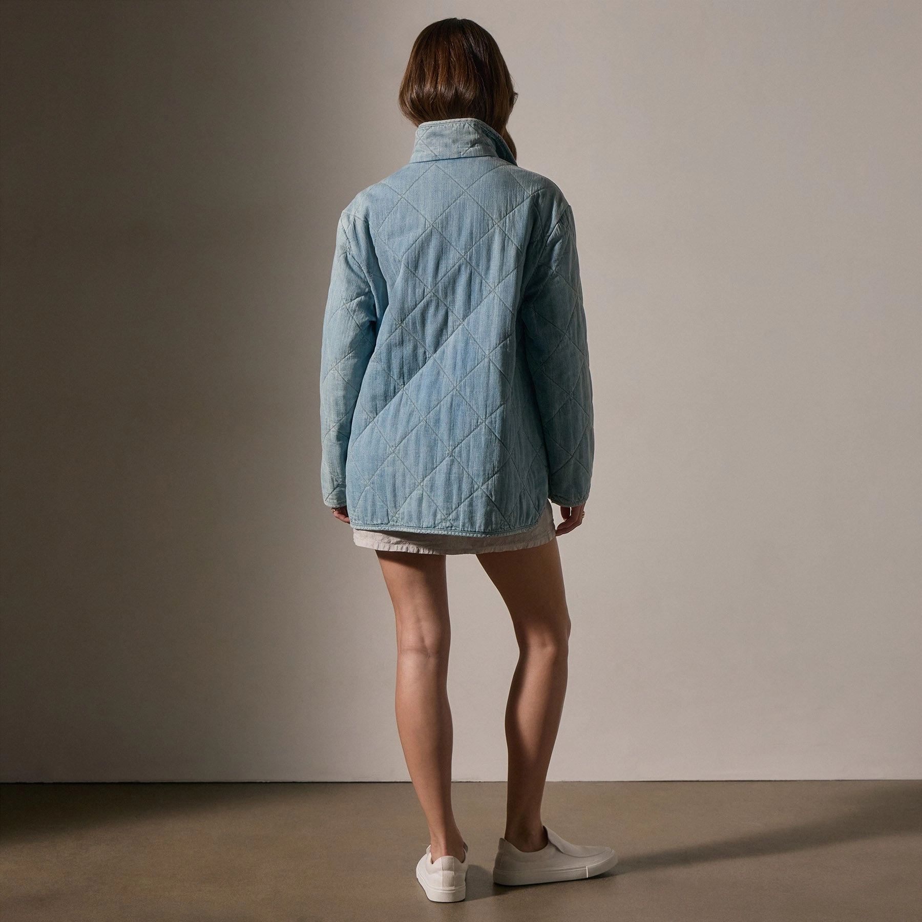Diamond Quilted Denim Jacket - Bleach Wash