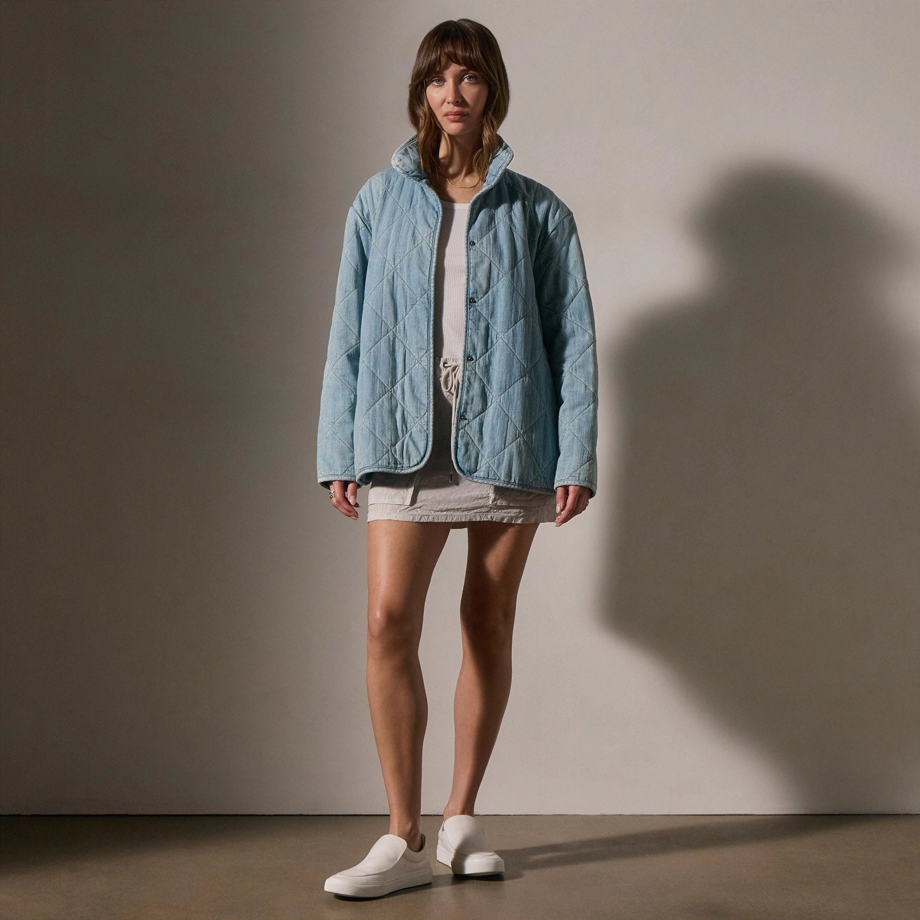 Diamond Quilted Denim Jacket - Bleach Wash