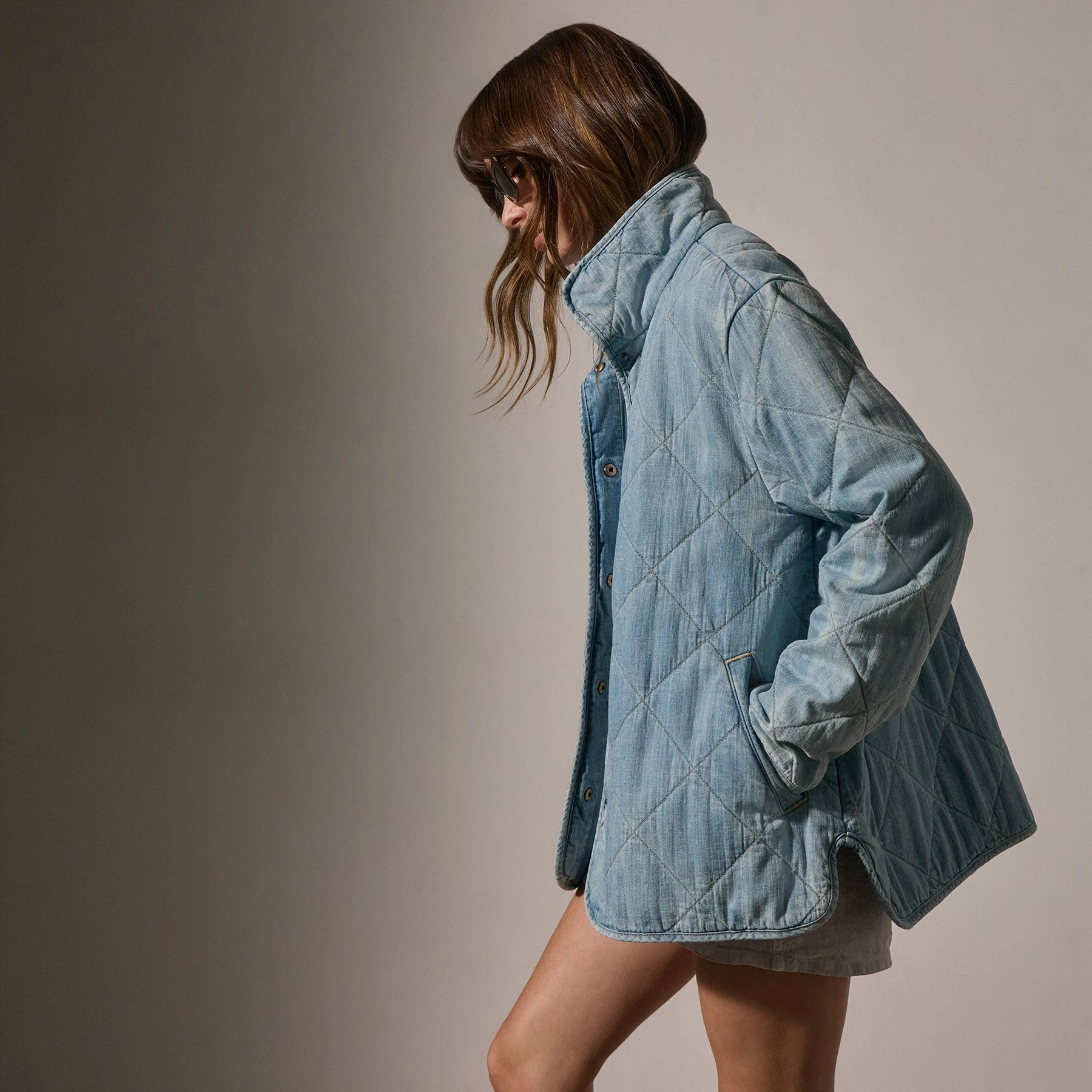 Diamond Quilted Denim Jacket - Bleach Wash