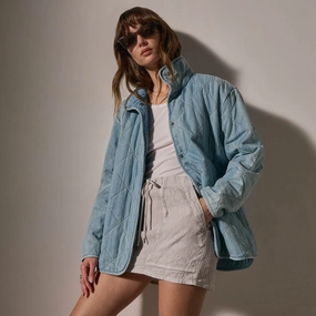 Diamond Quilted Denim Jacket - Bleach Wash