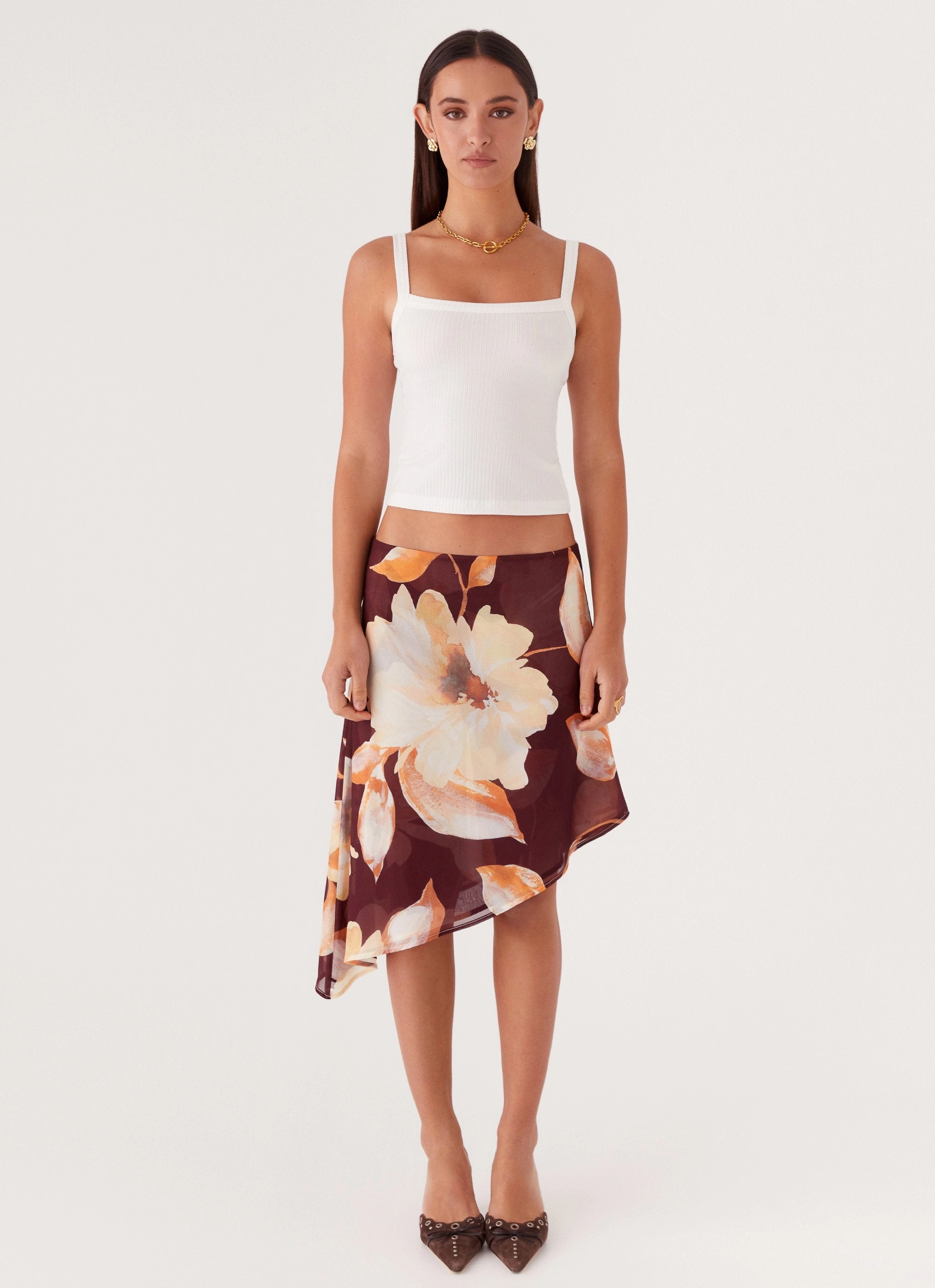 Elizabeth Midi Skirt - Brown Floral