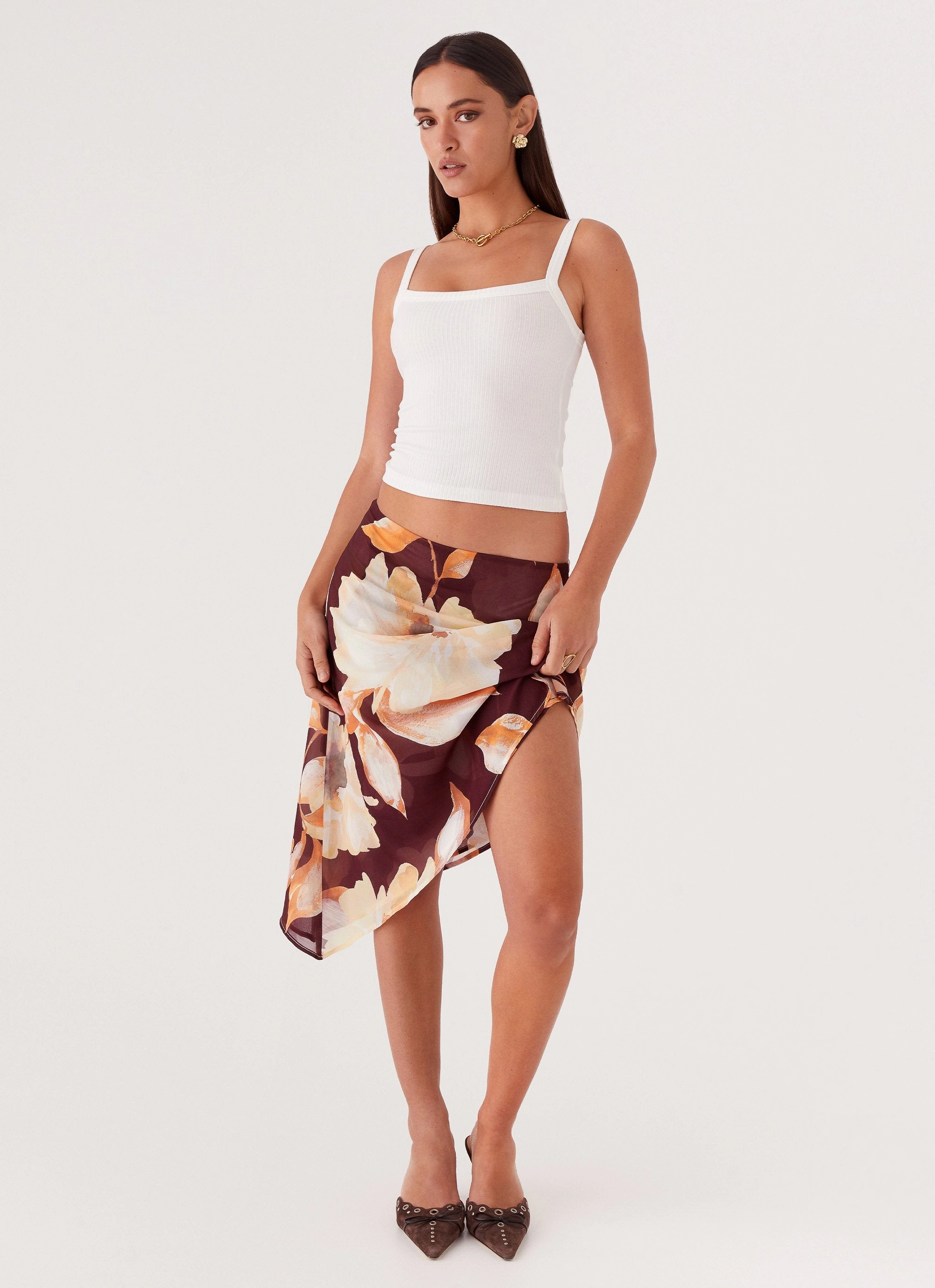 Elizabeth Midi Skirt - Brown Floral
