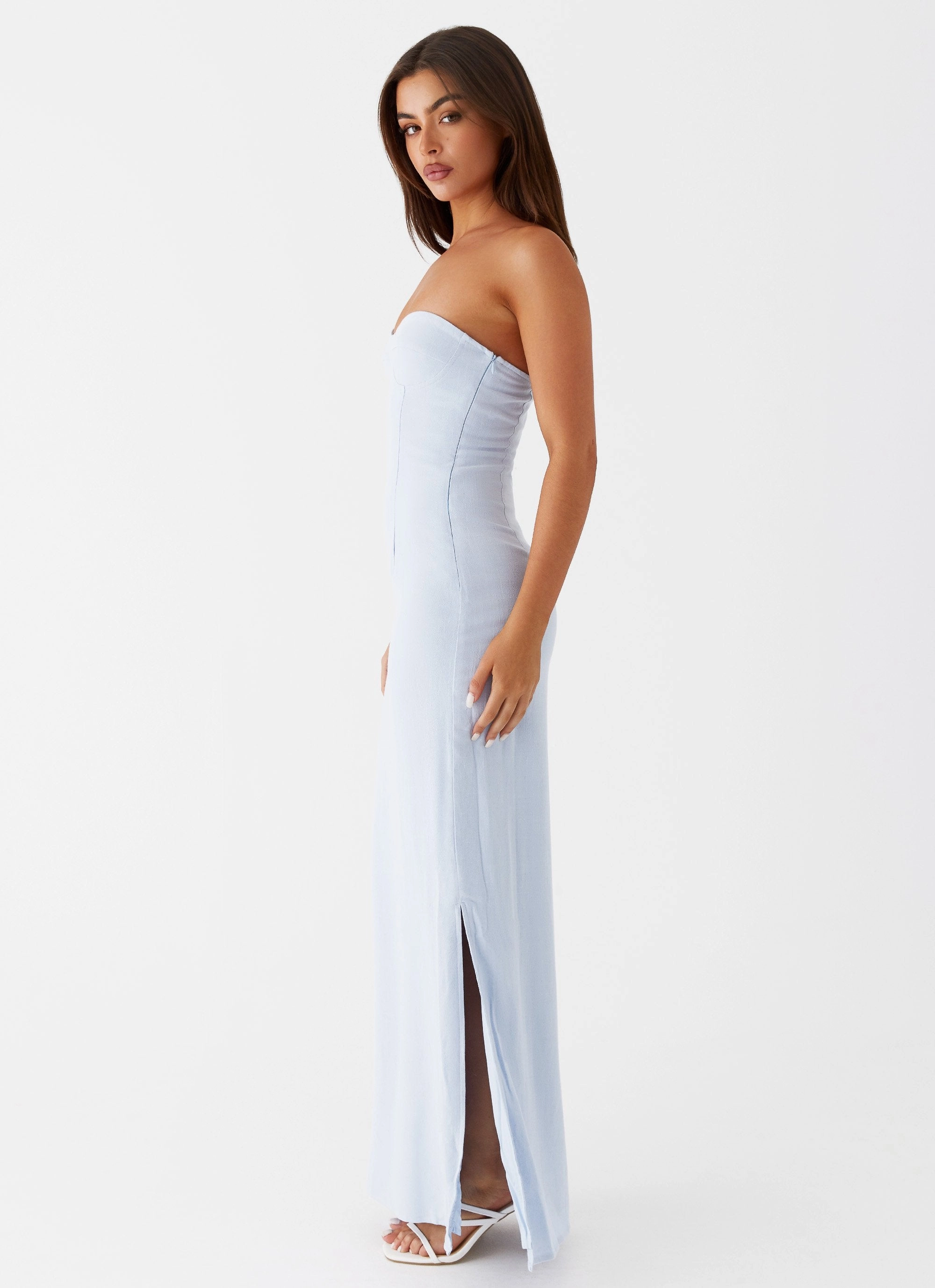 Esra Linen Strapless Maxi Dress - Blue