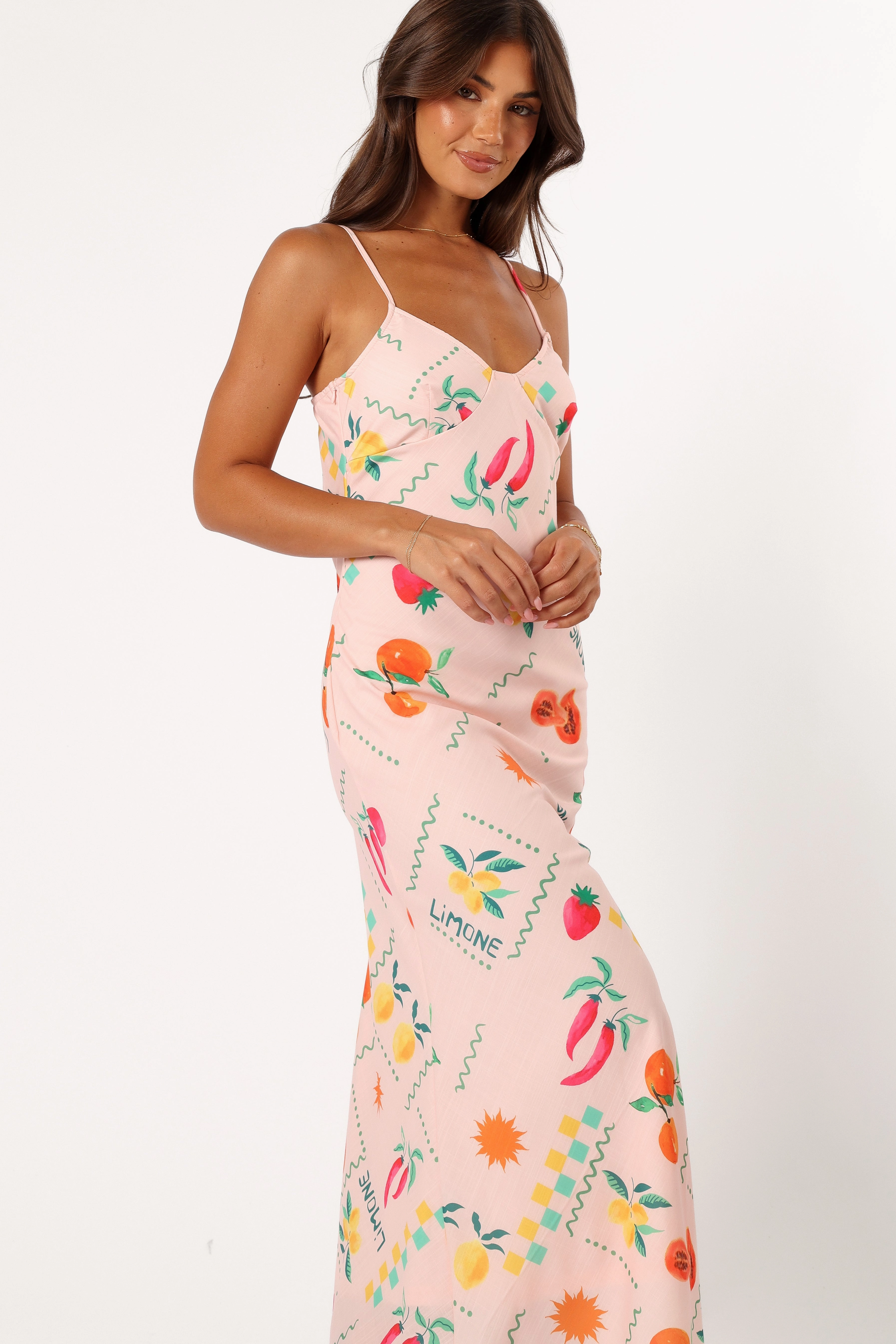 Frutti Maxi Slip Dress - Peach