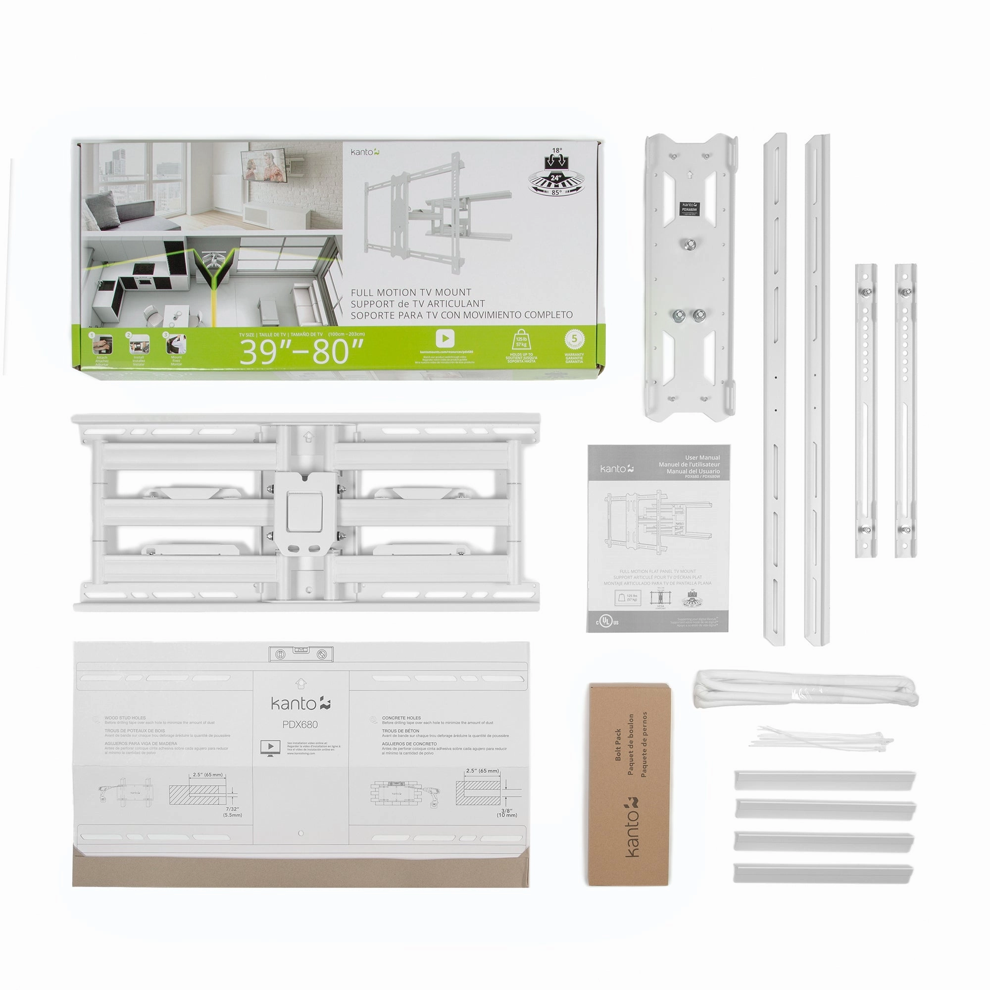 Full Motion TV Wall Mount with 24" of Extension for 39" to 80" TVs - PDX680W