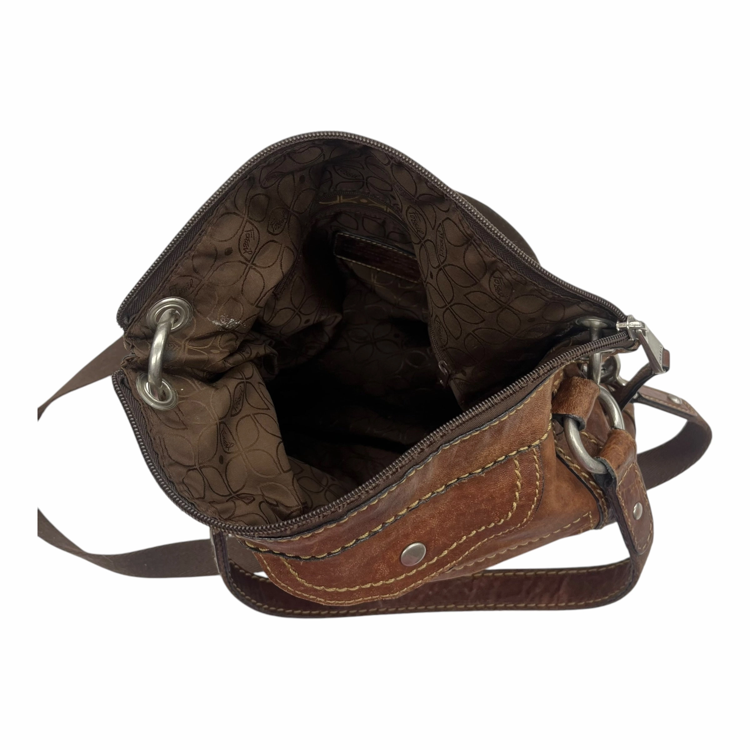 Handbag Leather By Fossil In Brown, Size:Medium