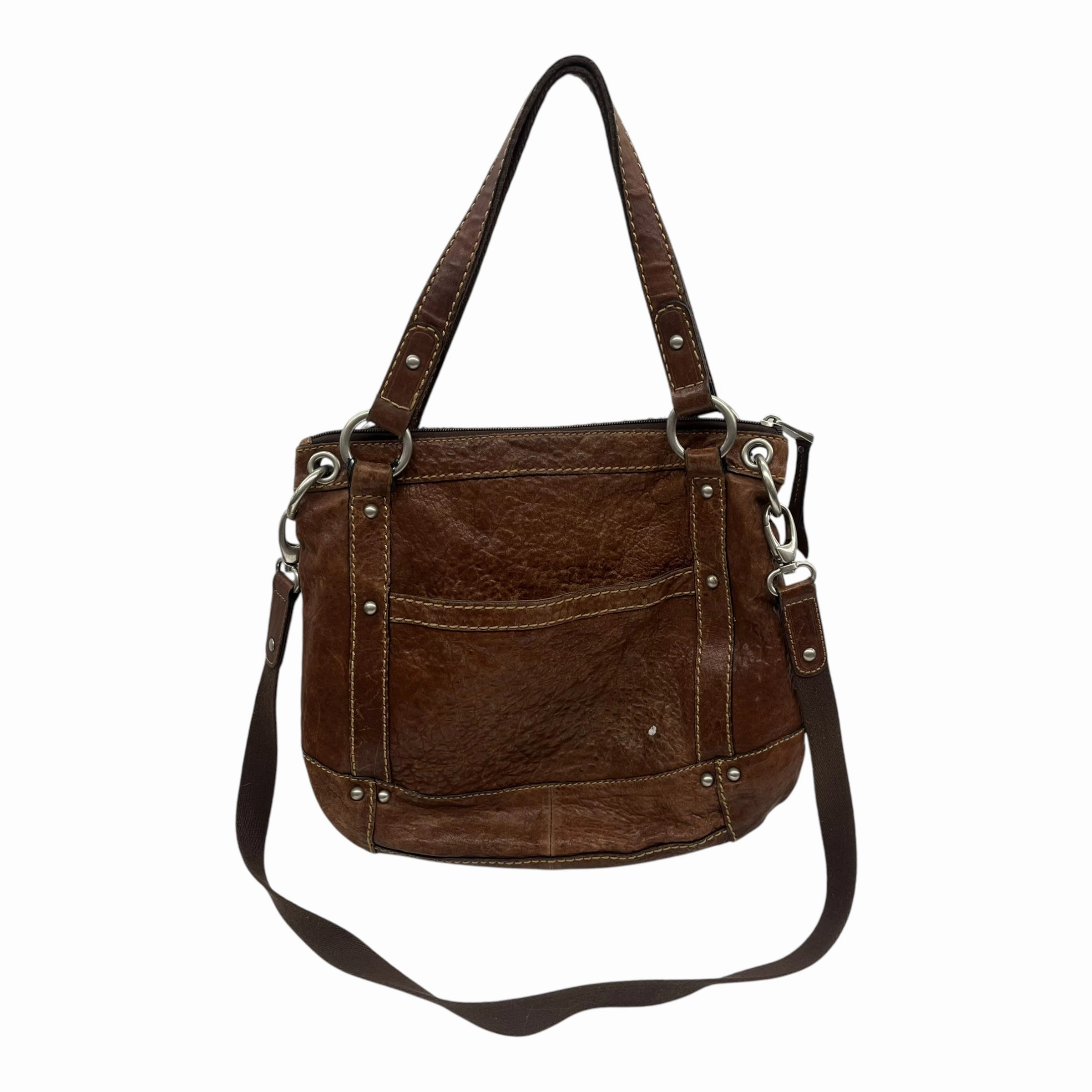 Handbag Leather By Fossil In Brown, Size:Medium