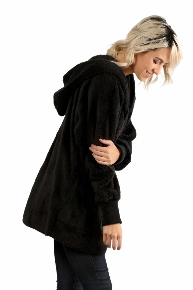 Hem & Thread Fuzzy knit open front, hooded cardigan with pockets L2394