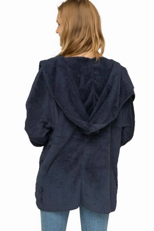 Hem & Thread Fuzzy knit open front, hooded cardigan with pockets L2394