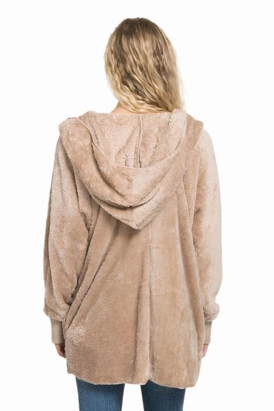 Hem & Thread Fuzzy knit open front, hooded cardigan with pockets L2394