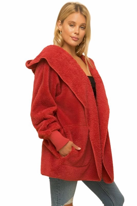 Hem & Thread Fuzzy knit open front, hooded cardigan with pockets L2394