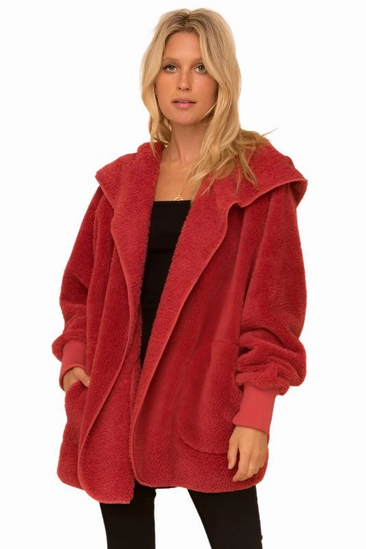 Hem & Thread Fuzzy knit open front, hooded cardigan with pockets L2394