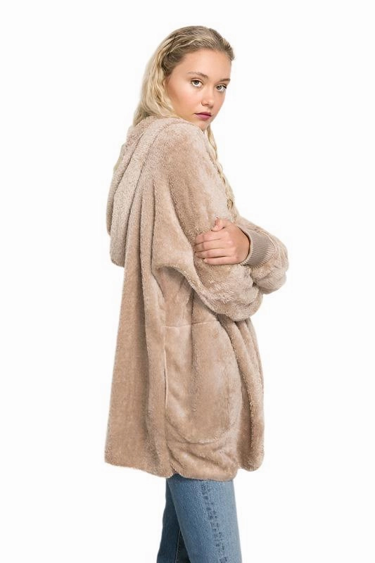Hem & Thread Fuzzy knit open front, hooded cardigan with pockets L2394