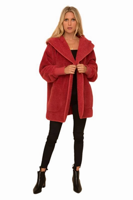 Hem & Thread Fuzzy knit open front, hooded cardigan with pockets L2394